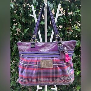 Coach Poppy Purple Plaid Bag